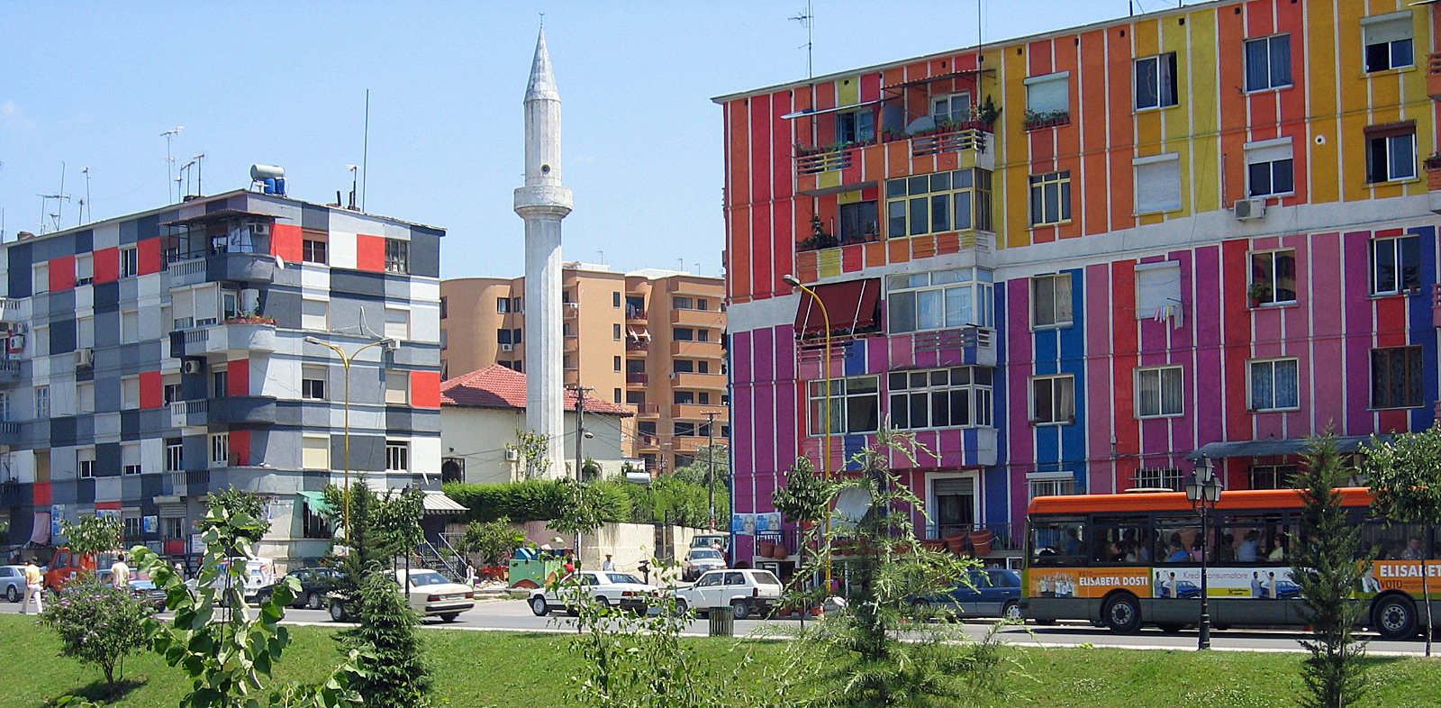 Tirana - Colourful houses at Lana river